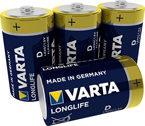 VARTA Longlife  - Pilas Alcalinas D / Mono / LR20, Pack x4