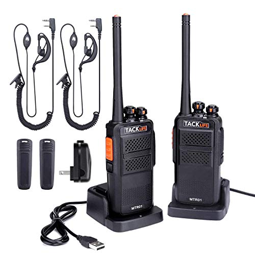 Walkie Talkie Profesional, TACKLIFE-MTR01 Talkie walkie Recargable 3-4 Km con 16 Canales, PMR 446 MHz, 2 Auriculares y Cargador USB