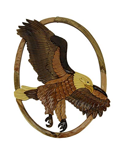 World Designs - Esculturas de Madera Tallada a Mano para Colgar en la Pared con águila voladora, 30 x 40 x 2 cm, Color marrón