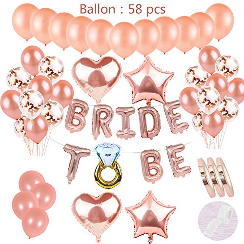 58 pzas JGA Deco Globos Juego de oro rosa: Cartas de helio Láminas de globos Novia a ser Banner y 30 látex Globos y 15 confeti Globos y 4 globos de corazones para la fiesta de Compromiso de la hija 58 pzas JGA Deco Globos Juego de oro rosa: Cartas de helio Láminas de globos Novia a ser Banner y 30 látex Globos y 15 confeti Globos y 4 globos de corazones para la fiesta de Compromiso de la hija