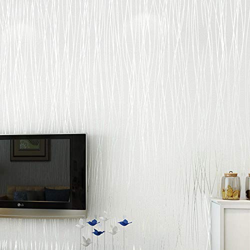 ACCEY Papel tapiz grueso no tejido color liso rayas sala de estar dormitorio oficina alquiler habitación tienda papel tapiz@white_7061_5.3㎡