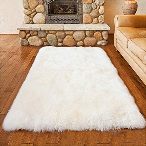 Alfombra de imitación de piel de cordero, artificial Alfombra, excelente piel sintética de calidad alfombra de lana ，Adecuado para salón dormitorio baño sofá silla cojín (Blanco, 75_x_120_cm)