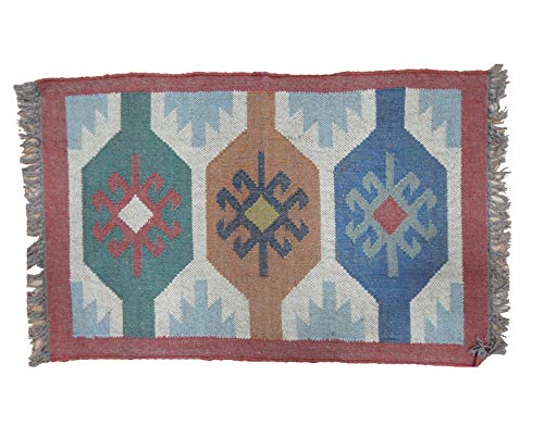 Alfombra de yute Killim de 2 x 3 pies, estilo vintage, tradicional indio, hecha a mano, para la presa, de lana, de yute, tejida a mano, alfombra kilim