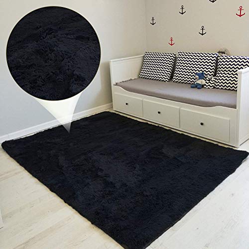 Amazinggirl alfombras Salon Grandes - Pelo Largo Alfombra habitación Dormitorio Lavables Comedor Moderna vivero Negro 120 x 160 cm