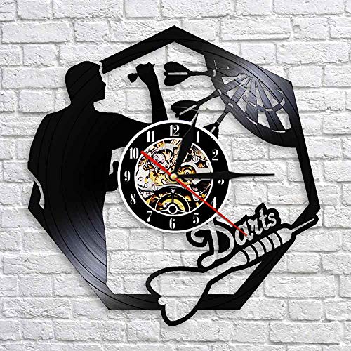 BFMBCHDJ Dardos Decoración de Pared Diseño Moderno Reloj de Pared Tablero de Dardos Vinyl Record Reloj de Pared Personalidad Decoración para Night Club Pub con LED 12 Pulgadas