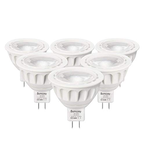 Bomcosy Bombilla LED GU5.3 MR16 5W, Lámparas Halógenas Equivalentes a 50W, GU 5.3 LED Blanco Frio 6000K LED Spotlight, Bombillas led 12 voltios, 420LM, LED MR16 No Regulable, Pack de 6