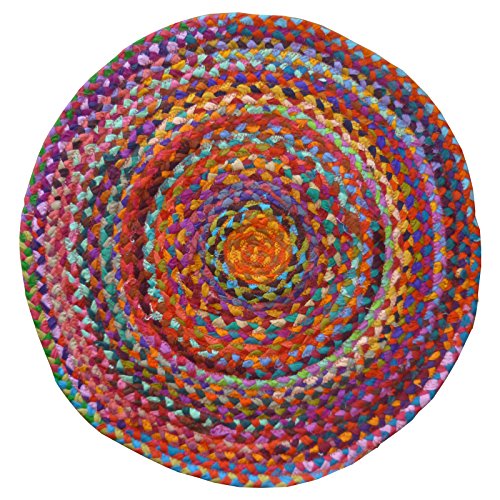 Comercio justo Chindi redondo trenzado algodón reciclado Rugs, tela, multicolor, 60 x 60