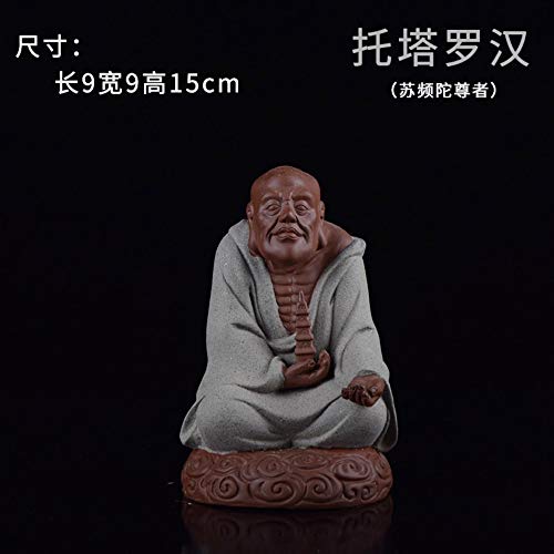 Estatua De Buda Para La Buena Suerte, Riqueza Y Felicidad, Handmade Chino Pequeño Buda Cerámica Zisha Figurilla De Meditación Zen, Arhat Sujetando La Torre Para Alquiler Casa Decoración De Escrit