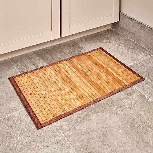 iDesign Alfombra antideslizante, alfombra de madera de bambú de tamaño pequeño, alfombrilla de baño, cocina y pasillo repelente al agua, marrón claro