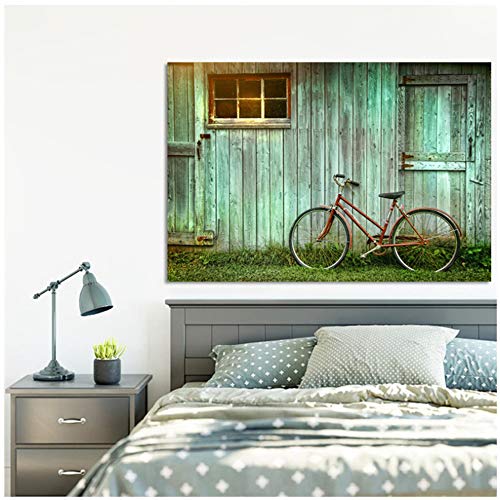 Imprimir lienzo pintura paisaje carteles y arte de la pared chalet y bicicleta cuadros decorativos para marco de la sala decoración 30x50 cm / 11.8"x 19.7" con marco