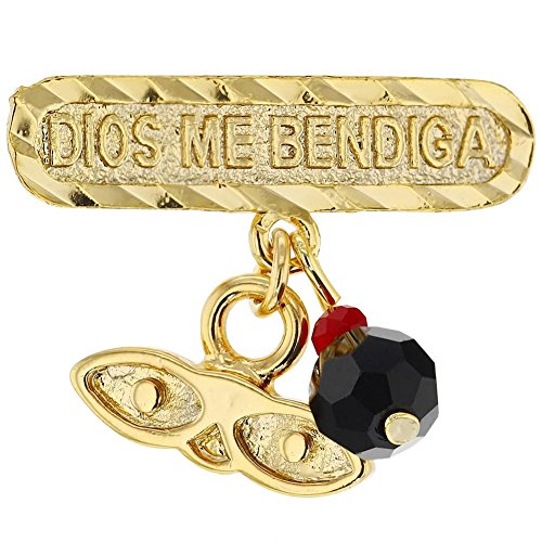 In Season Jewelry - Broche chapado en oro de 14 quilates, diseño de azabache de Santa Lucía con protección contra el mal de ojo