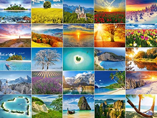 Juego de tarjetas postales con diseño de paisajes de tierra, 30 diseños diferentes desde Alemania hasta el mar del Sur