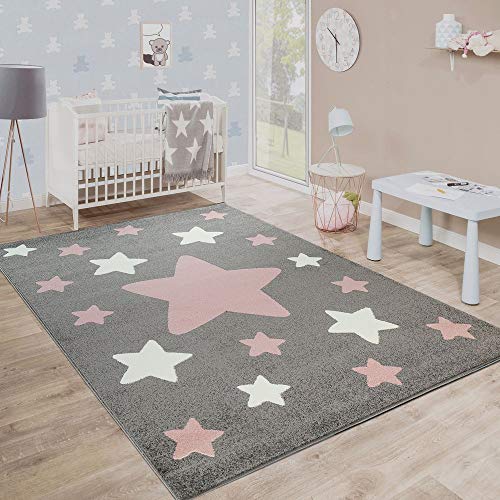 Paco Home Alfombra Habitación Infantil Estrellas Grandes Y Pequeñas En Gris Y Rosa, tamaño:80x150 cm Paco Home Alfombra Habitación Infantil Estrellas Grandes Y Pequeñas En Gris Y Rosa, tamaño:80x150 cm