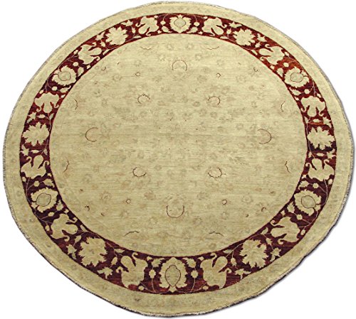 Pak Persian Rugs Tradicional Persa Chobi Alfombra Agra Circular a Mano, Lana, Color Blanco, 269 x 270 cm, 8 'x 8' 25,4 cm 25,4 cm (ft)