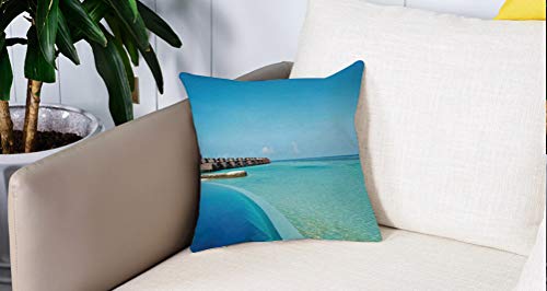 Square Soft and Cozy Pillow Covers,Decoración de la casa, piscina infinita en los Maldives Bungalows Horizon Ocean Tropics Sky Hon,Funda para Decorar Sofá Dormitorio Decoración Funda de almohada.