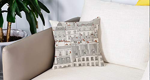 Square Soft and Cozy Pillow Covers,Decoración de París, vista aérea Ilustración de techos Áticos del paisaje urbano de París Edifi,Funda para Decorar Sofá Dormitorio Decoración Funda de almohada.