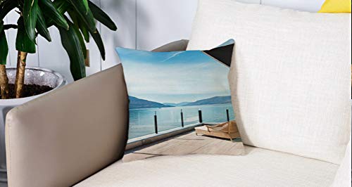 Square Soft and Cozy Pillow Covers,Decoración del patio, terraza del ático con foto del paisaje del océano, el mar y la montaña, a,Funda para Decorar Sofá Dormitorio Decoración Funda de almohada.