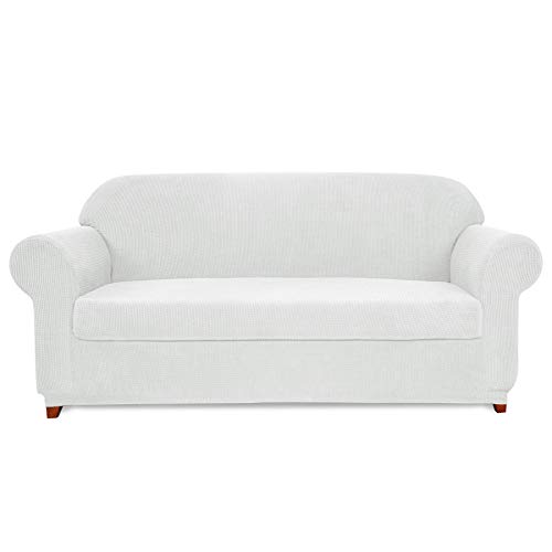 subrtex 2 Piezas Fundas Sofa Elasticas con Funda de Asiento Separados Fundas para Sofá 1,2,3 Plazas Anti Arañazos Ajustable Protector Lavable (3 Plaza, Blanco lechoso)