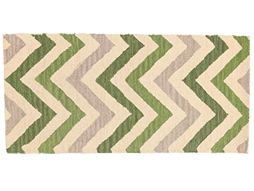 Teppichprinz Alfombra Hecha a Mano (150 x 70 cm, 100% Lana, 150 x 68 cm), Color Beige y Verde