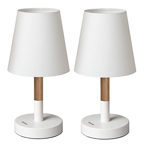 Tomons 2 x Lámpara de cabecera con pantalla en tela, Lámpara de escritorio en madera para dormitorio, sala de estar - Blanco Tomons 2 x Lámpara de cabecera con pantalla en tela, Lámpara de escritorio en madera para dormitorio, sala de estar - Blanco