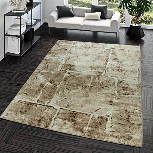 T&T Design Alfombra De Salón Moderna Suelo Piedra Aspecto Mármol En Marrón Al Mejor Precio, Größe:160x220 cm