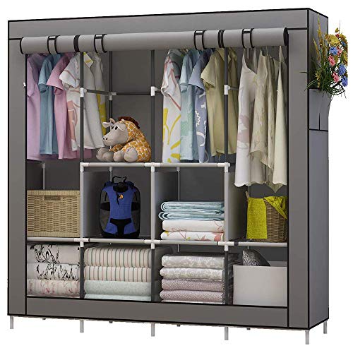 UDEAR Armario de Ropa de Tela y Tubo Metal para Ropa Organizador Ropero Plegable Colgar (Gris)