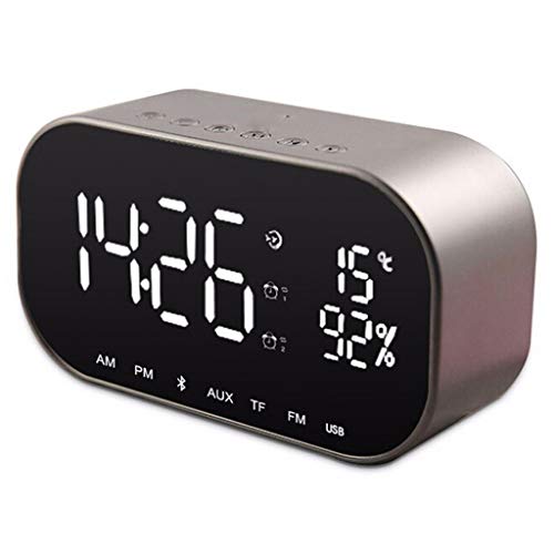 XiY Alarma Portátil Inalámbrico Bluetooth 4.2 Espejo Reloj De Escritorio del Altavoz Mini Inicio Alquiler De Subwoofer De Dos Canales De Altavoces De Plata Gris,Metálico