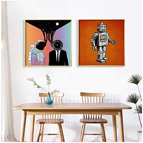YaShengZhuangShi Pintura de la Lona Estilo nórdico Robot de Dibujos Animados Astronauta Nave Espacial Sol Arte de la Pared póster Sala de Estar Fotos decoración del hogar sin Marco