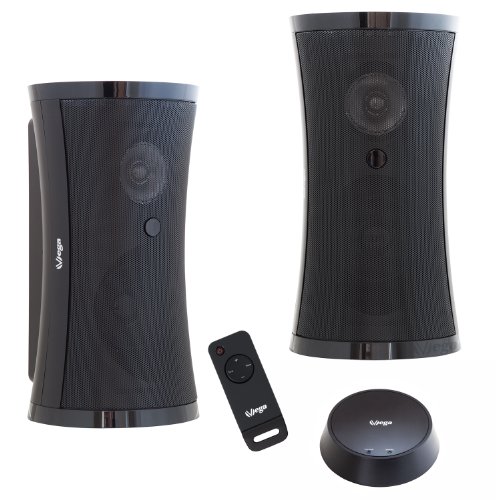 Altavoces inalámbricos exclusivos con Mando a Distancia y Sonido estéreo Envolvente (2 x 5 W RMS / 100 W PMPO/Plug&Play / IPX3 / 100 m de Alcance) para Interior y Exterior/sin Cables