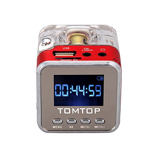 Andoer Mini Digital Portátil Altavoz Reproductor de música MP3/4 Micro SD/TF USB disco Radio FM con antena telescópica y auriculares salida funciones rojo