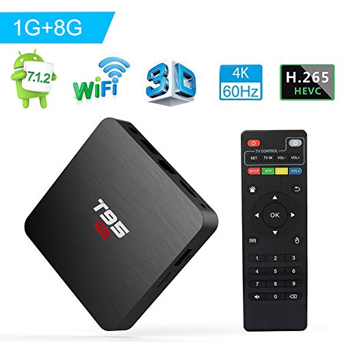 Android TV Box, Android 7.1 TV Box T95 S2 1GB RAM 8GB ROM Amlogic S905W Quad Core 64 bits 2.4GHz WiFi H.265 decodificación de Video Smart 4K TV Box