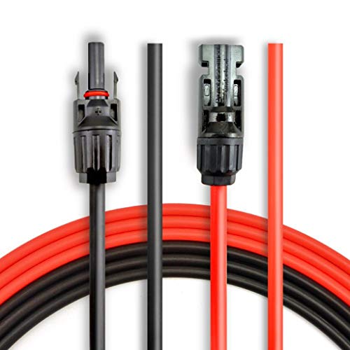 ANFIL Cable de Extensión del Panel Solar 12 AWG de 6M/20 pies, con conectores MC4 hembra y macho Kit de Herramienta para el Adaptador (20 pies rojo + 20 pies negro)