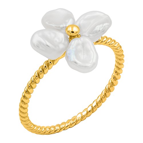 Anillo de Mujer de Perlas Cultivadas de Agua Dulce Keshi en forma de Flor de 5 mm Secret & You | Anillo de Plata de Ley de 925 milésimas bañado en Oro