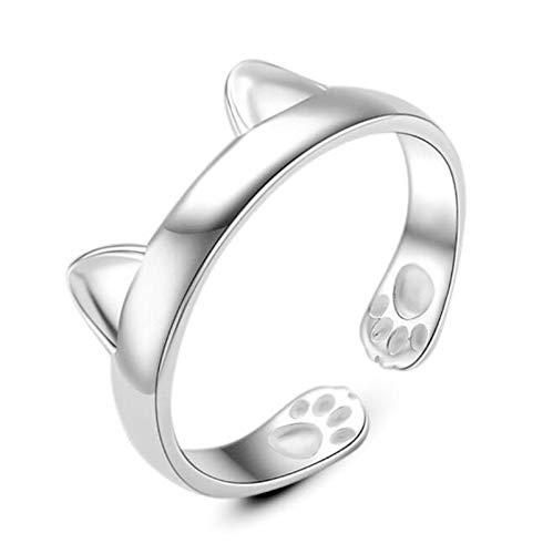 Animal anillos joyas plata de ley 925 Beautiful Unique orejas de gato anillo partido mujeres