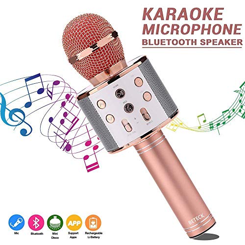 BETECK Micrófono Inalámbrico Karaoke Bluetooth Grabación Reproductor de KTV Portátil y Cantar de Mano Compatible con iPhone Android Smartphone iPad PC