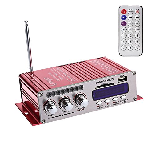 DollaTek 12V Mini 2 Canales Hi-Fi Amplificador de Audio estéreo Digital USB SD DVD FM Audio Estéreo Radio Altavoz MP3 Coche Bluetooth Pantalla Reproductor para Coche/Barco/Motocicleta - Rojo