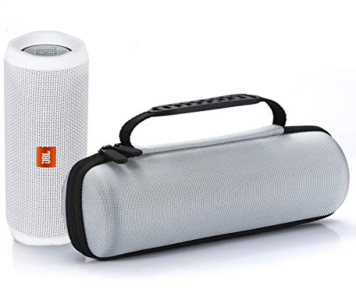 Funda de Transporte Rígido para JBL Flip 4 / JBL Flip 3 Altavoz Bluetooth portátil. Compatible con Cable USB y Cargador de pared - Plata