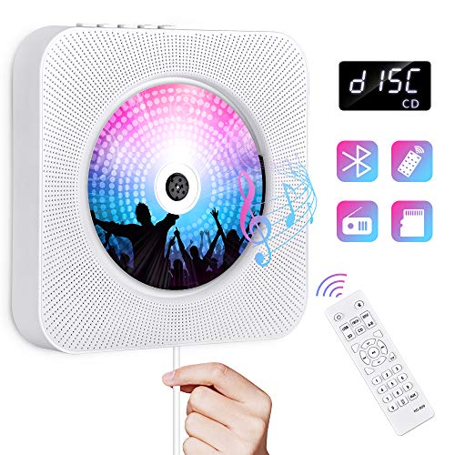 Gueray Portátil Bluetooth Reproductor de CD con Control Remoto Radio FM Altavoces de Alta fidelidad incorporados Conector de Auriculares Salida de Entrada USB/AUX incorporada (Blanco 01)