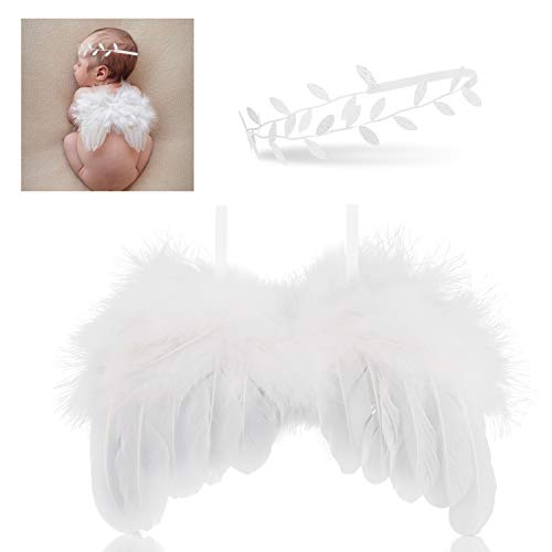 Hifot recien nacido fotografia kit, Bebe plumas ángel alas con diadema set, bebe fotografía Accesorios prop disfraz