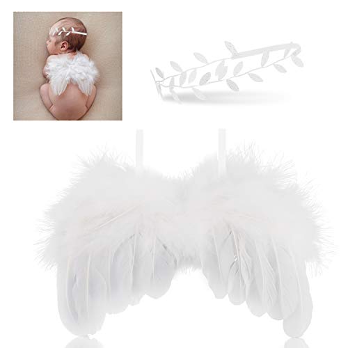 Hifot recien nacido fotografia kit, Bebe plumas ángel alas con diadema set, bebe fotografía Accesorios prop disfraz Hifot recien nacido fotografia kit, Bebe plumas ángel alas con diadema set, bebe fotografía Accesorios prop disfraz