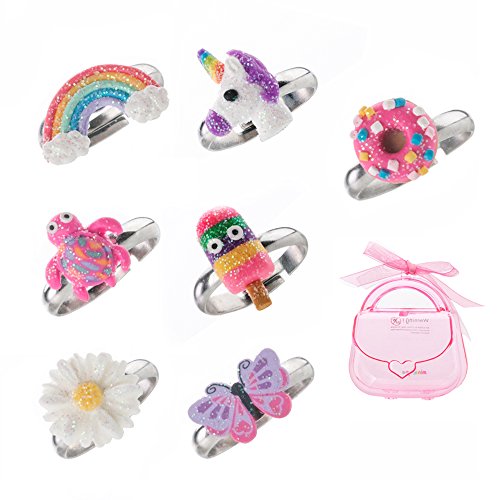 Juego de anillos ajustables para niñas pequeñas – colorido unicornio, anillos de mariposa para niños, conjunto de joyas para niños