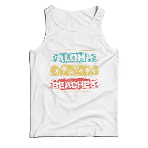 lepni.me Camisetas de Tirantes para Hombre Aloha Beaches, Equipo de Fiesta de Verano de Vacaciones en la Playa (Medium Blanco Multicolor)