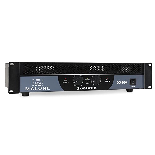 Malone DX800 Amplificador de Audio portátil (800 W de Potencia, 2 Canales, RCA, Jack de 6,3 mm, NL4, Controles Frontales, Carcasa de Metal, 19", para Rack de 48 cm, 9 kg)