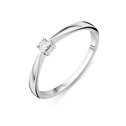 Miore - Anillo de compromiso para mujer, oro blanco de 9 quilates/oro 375, diamante brillante de 0,05 ct Miore - Anillo de compromiso para mujer, oro blanco de 9 quilates/oro 375, diamante brillante de 0,05 ct
