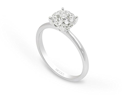 NICOLS 14710801011 - Anillo NICOL´S. Sortija Wedding Band rosetón central 7mm, enoro blanco y diamante talla brillante de peso total 0.48ct.