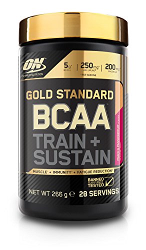 Optimum Nutrition ON Gold Standard BCAA Polvo, Suplementos Deportivos con Aminoacidos, Vitamina C y Magnesio para Musculation, Melocotón y Fruta de la Pasión, 28 Porciones, 266g
