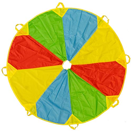 Paracaídas de Color Arcoiris de 6 pies - Con 8 asas - Horas de diversión y entretenimiento para niños y bebés pequeños - Actividad en interiores y exteriores, juego de fiesta, actividad grupo