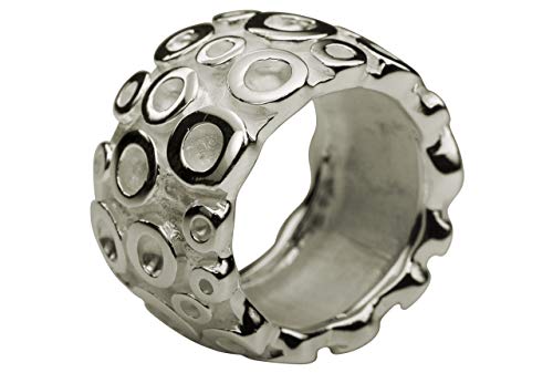 SILBERMOOS Anillo de mujer estructura circular ancho mateado brillante macizo Plata esterlina 925, Tamaño del anillo:20