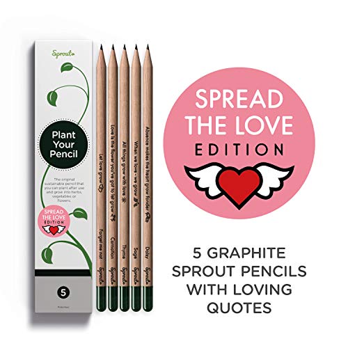 Sprout Lapices Love Edition Box | Pack de 5 | lapices de grafito plantables | de madera ecologica I Un regalo desde el corazón | con mesaje de amor y semillas de flores y hierbas.