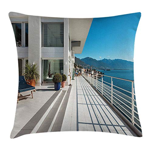 tyui7 Ático casa de Verano con Amplio Patio balcón balcón con Vistas al mar Fundas de Almohada Poliéster 45x45cm Cuadrado con Cremallera Oculta Cojín